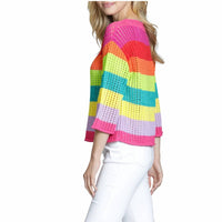 Apny - Women's Lattice Stripe Crewneck Sweater