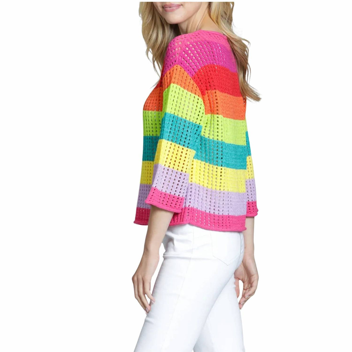 Apny - Women's Lattice Stripe Crewneck Sweater