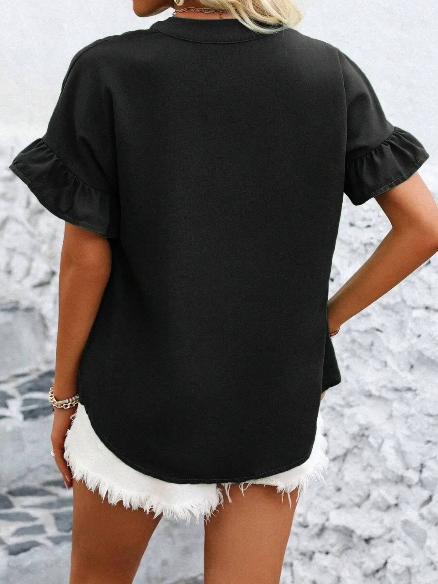 Trendsi - Button Down Ruffled Short Sleeve Shirt