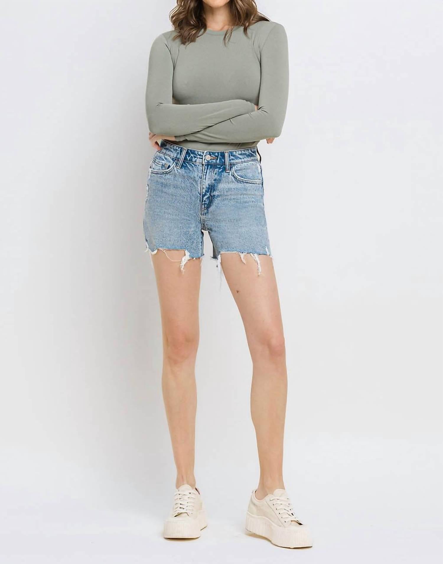 Vervet By Flying Monkey - High Rise Raw Hem Shorts