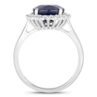 Diana M Jewels Women's Oval Natural Blue Sapphire Fashion Ring (4.63 Ct) - Statement in 14k white gold - women's jewelry - detail view