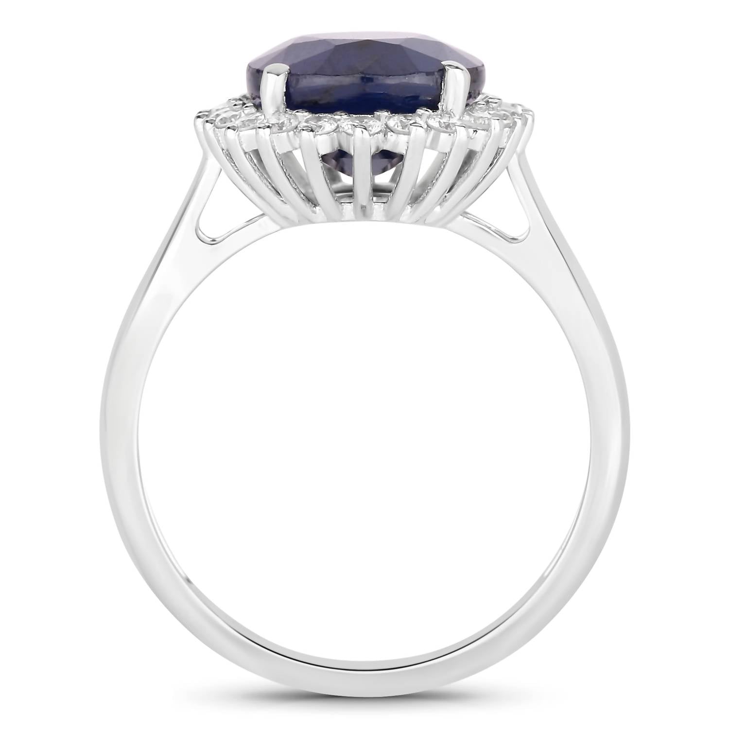 Diana M Jewels Women's Oval Natural Blue Sapphire Fashion Ring (4.63 Ct) - Statement in 14k white gold - women's jewelry - detail view