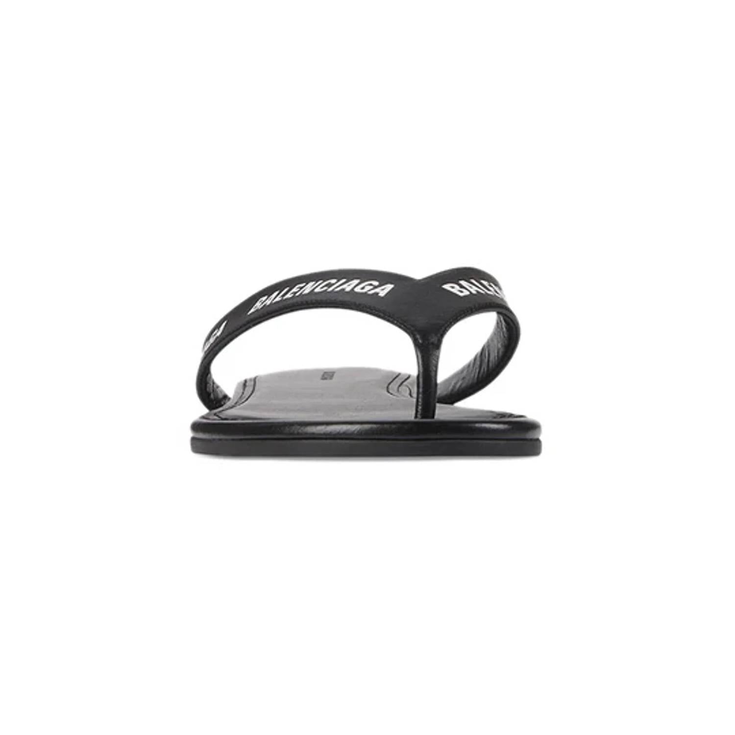 Balenciaga - Women's Leather Logo Printed Flip Flops