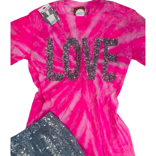 Sew Fancy Designs - Women's Tie Dye Love Sequin Tee