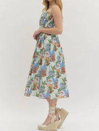 Entro - Floral Strapless Pleated Midi Dress