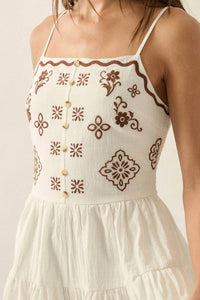 Promesa - Embroidered Garden Cotton Tiered Ruffle Romper