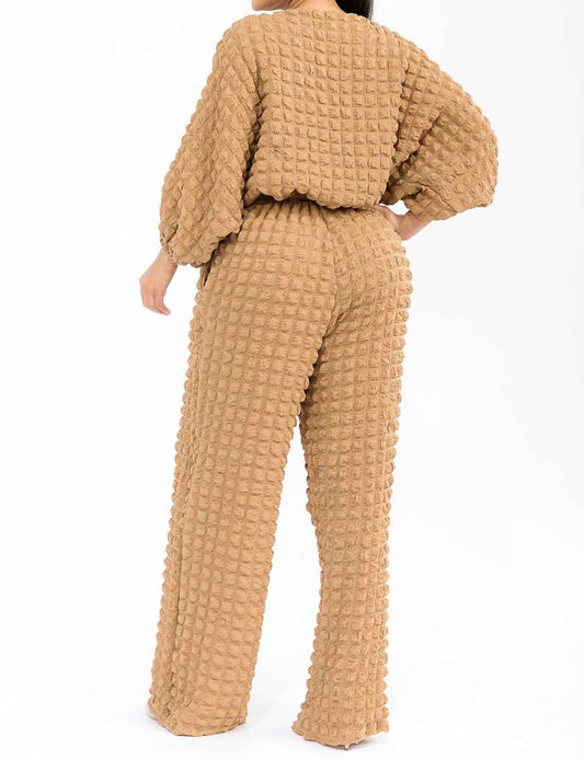 Karen T Design - Long Sleeve Bubble Top And Wide Leg Pants Set