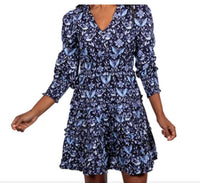 Navy Batike V-Neck Smocked Waist Dress