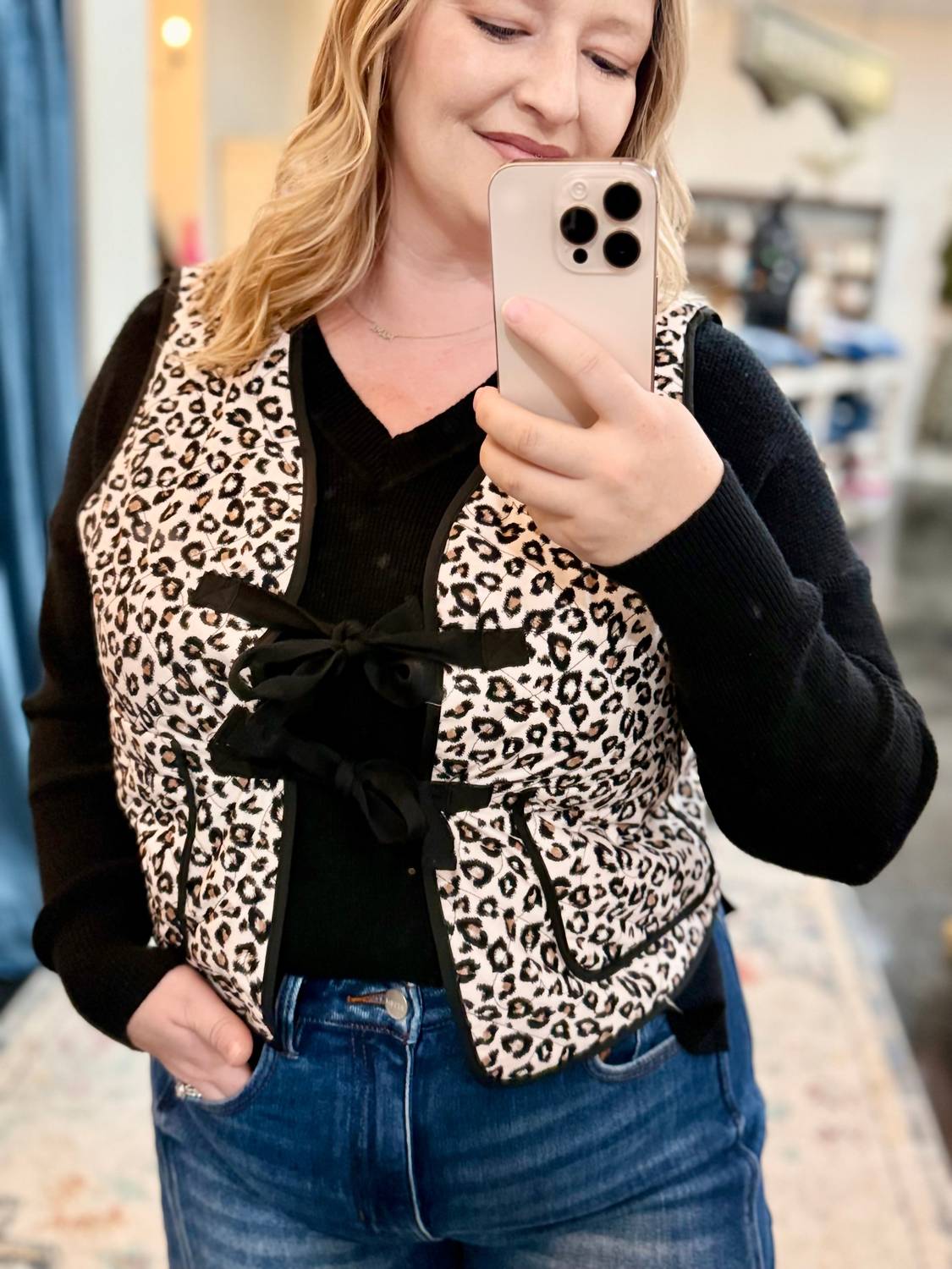 Listicle Mute Leopard Front Tie Vest in pink - women's blouse