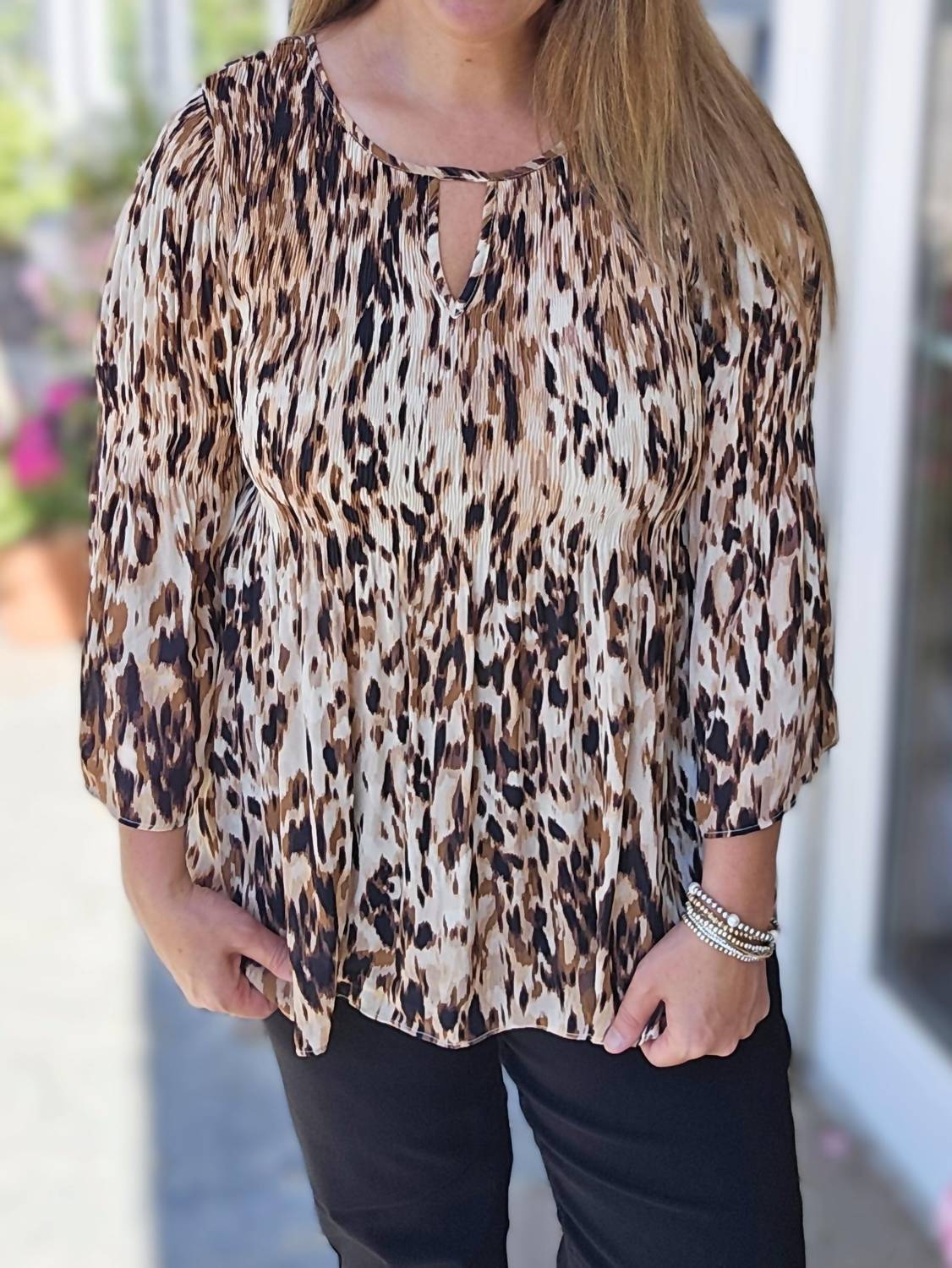 Keren Hart Animal Print Loose Smocked Woven Blouse in pattern - women's blouse - view 4