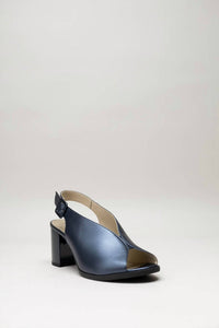 NeroGiardini Women's Metallic Peep Toe Mule in oceano - women's shoe - detail view