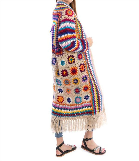 Saachi - Fringed Crochet Long Kimono