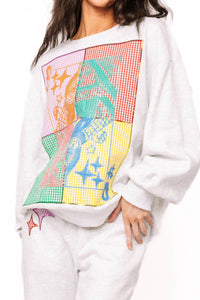 QUEEN OF SPARKLES Colorblock Gingham Card Logo Sweatshirt in grey - women's top - view 6