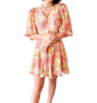 LUCY PARIS Alexis Floral Belted Dress in pink multi - women's dress