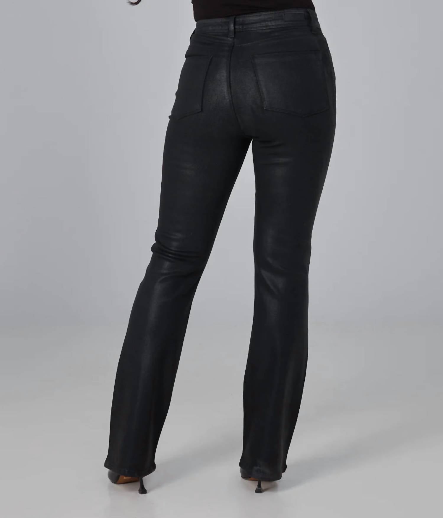 LOLA JEANS Billie High Rise Bootcut Jean in coated black - women's jeans - detail view