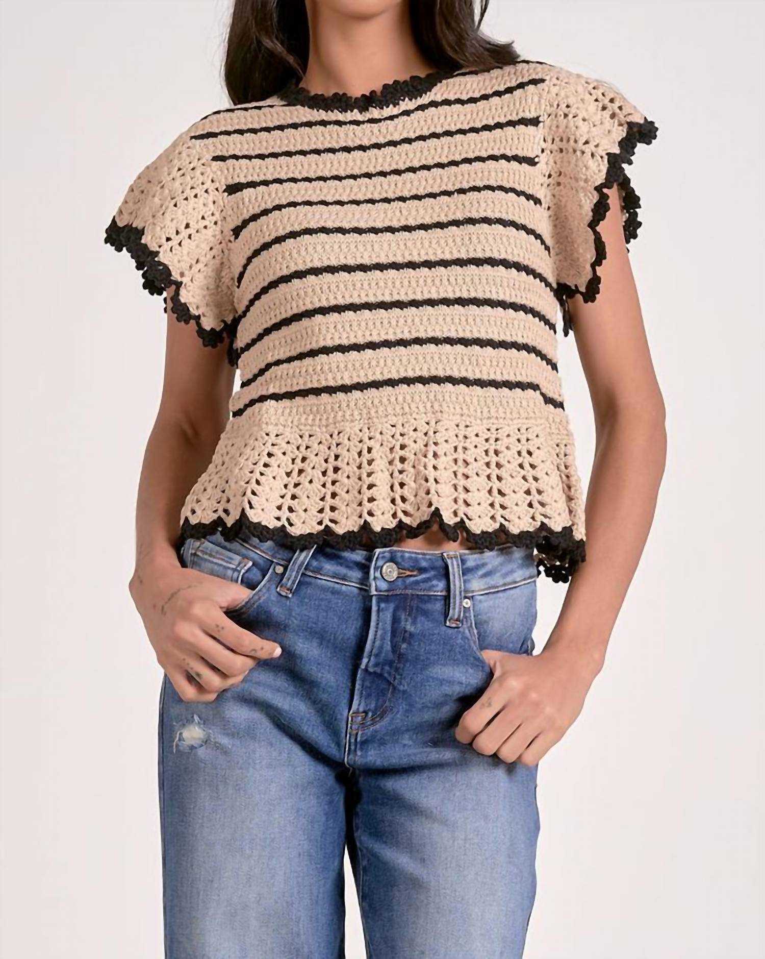 Elan - Short Sleeve Ruffle Top Sweater