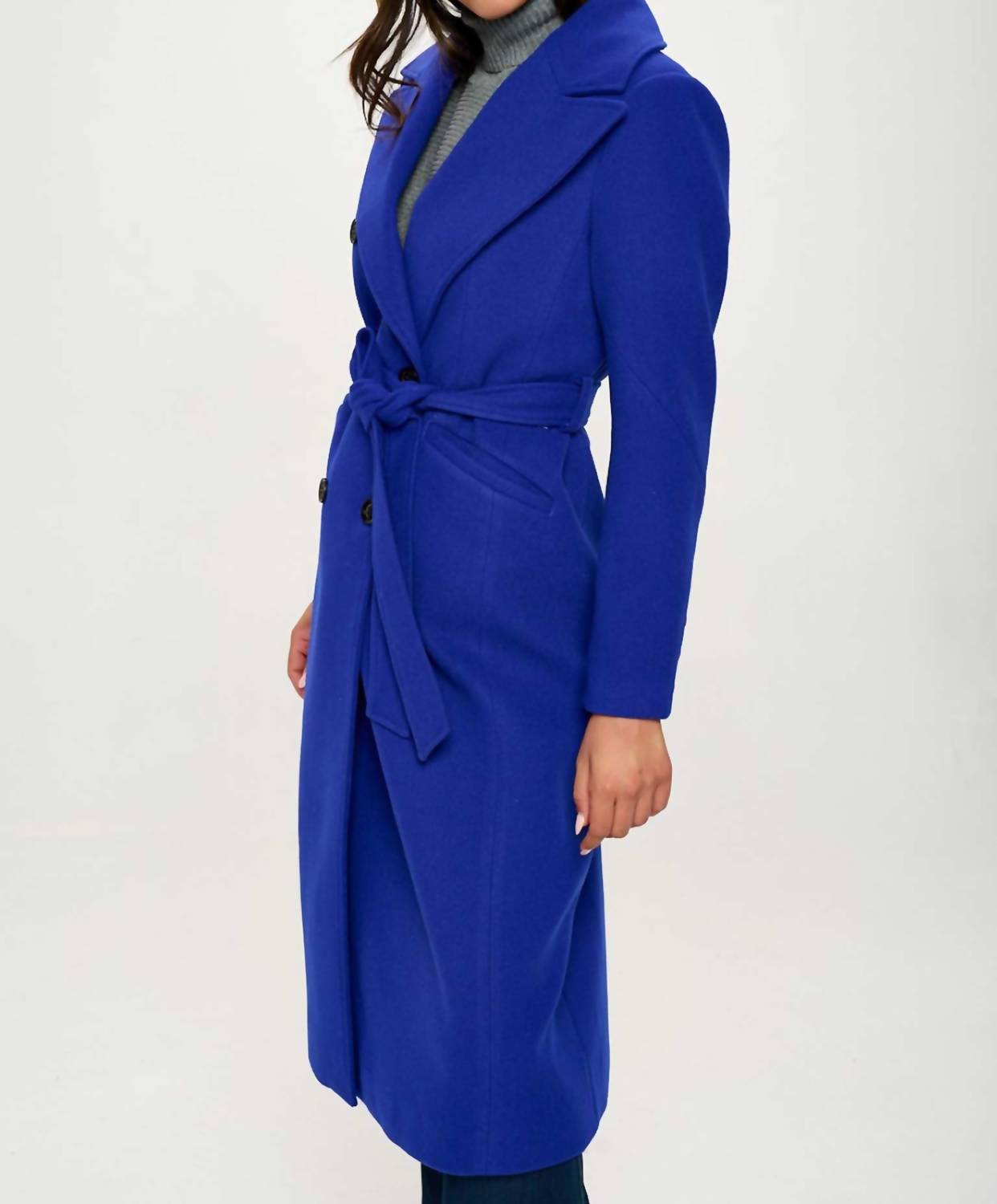 Coalition LA Trench Long Coat in blue - women's jacket - detail view