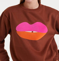 Compania Fantastica Lips Crew Sweatshirt in brown - women's top - alternate view