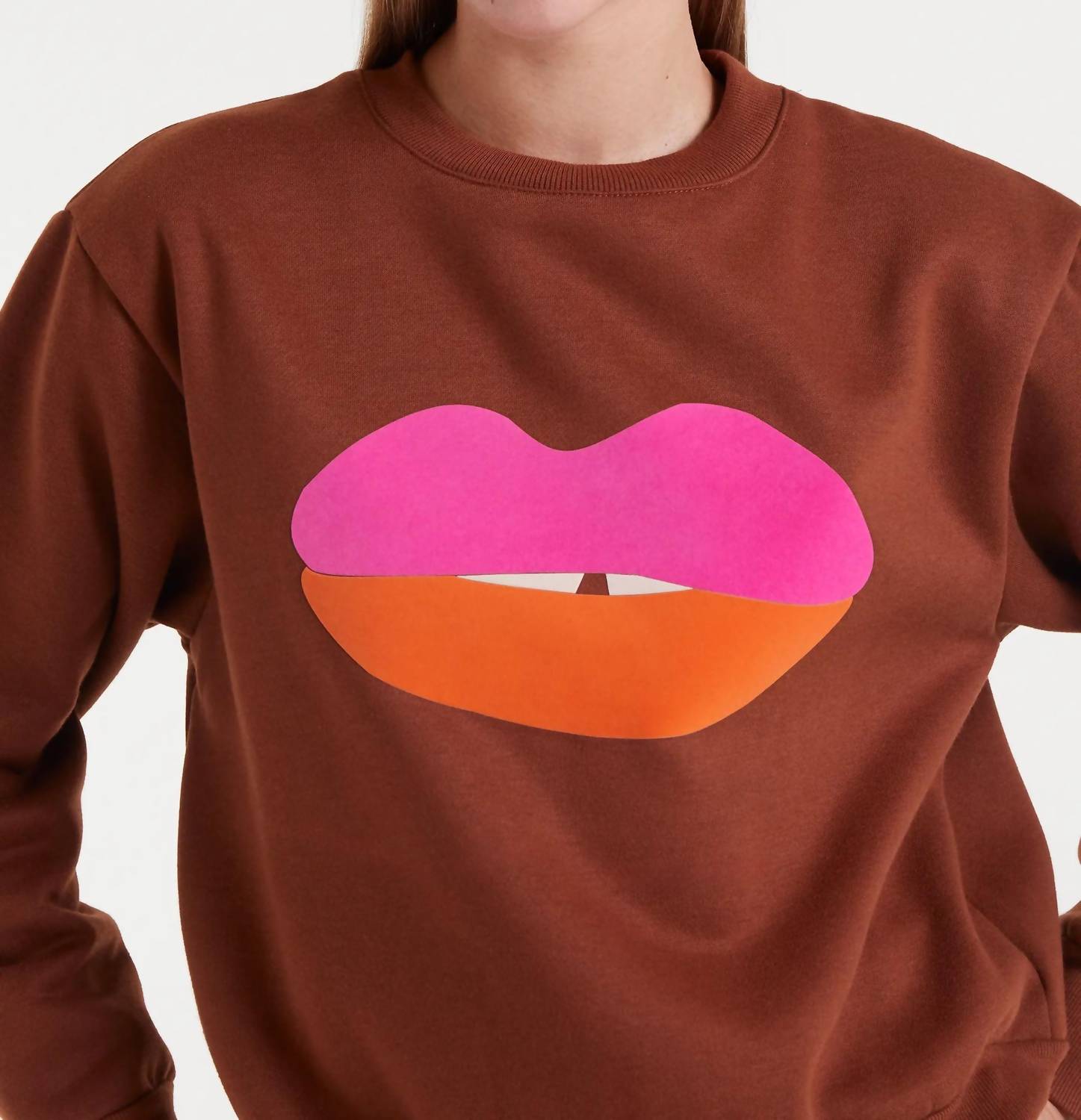 Compania Fantastica Lips Crew Sweatshirt in brown - women's top - alternate view
