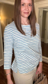 Multiples - Striped 3/4 Sleeve Round Neck Top