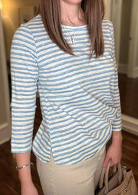 Multiples - Striped 3/4 Sleeve Round Neck Top