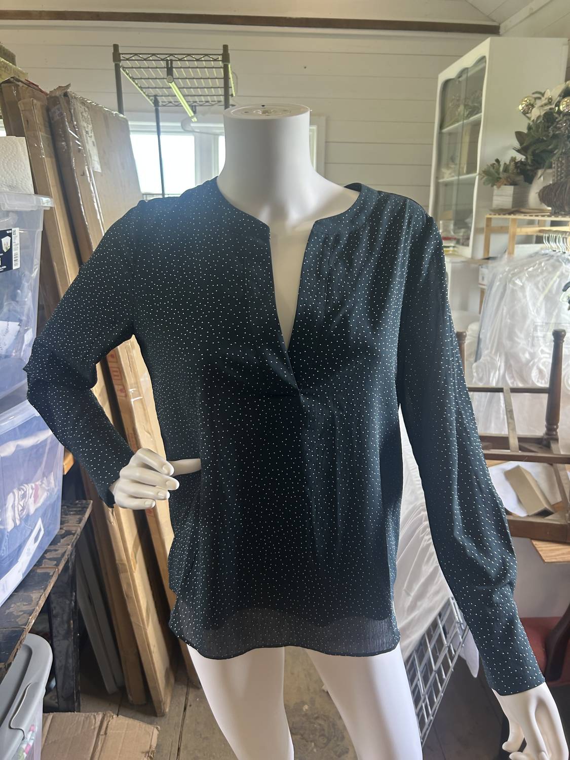 Current Air - Women's Long Sleeve V-neck Mandarin Collar Blouse