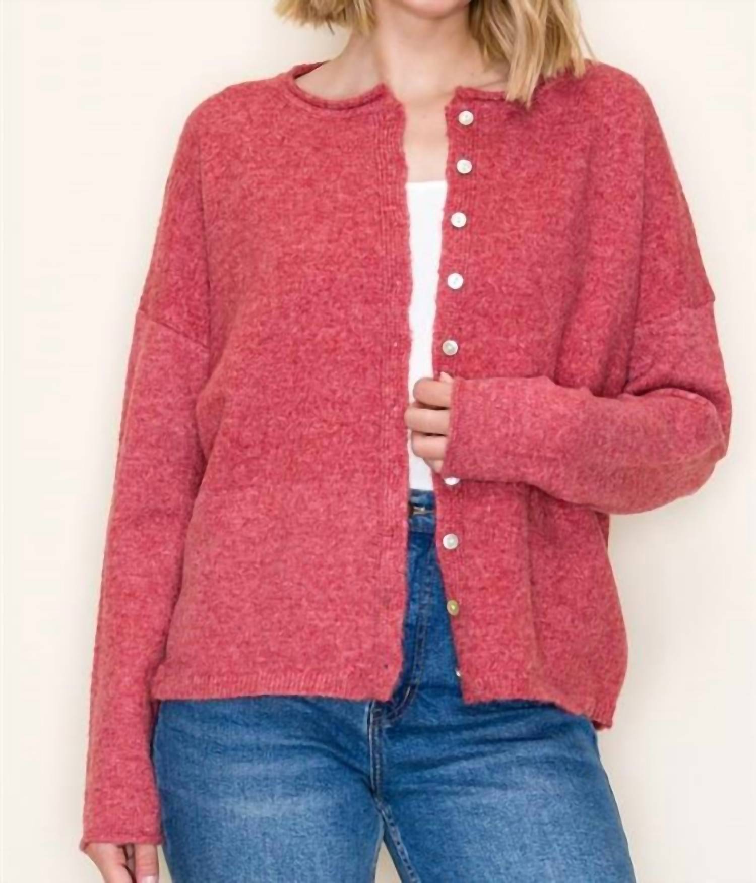STACCATO Boswell Long Sleeves Cardigan in berry - women's cardigan - alternate view