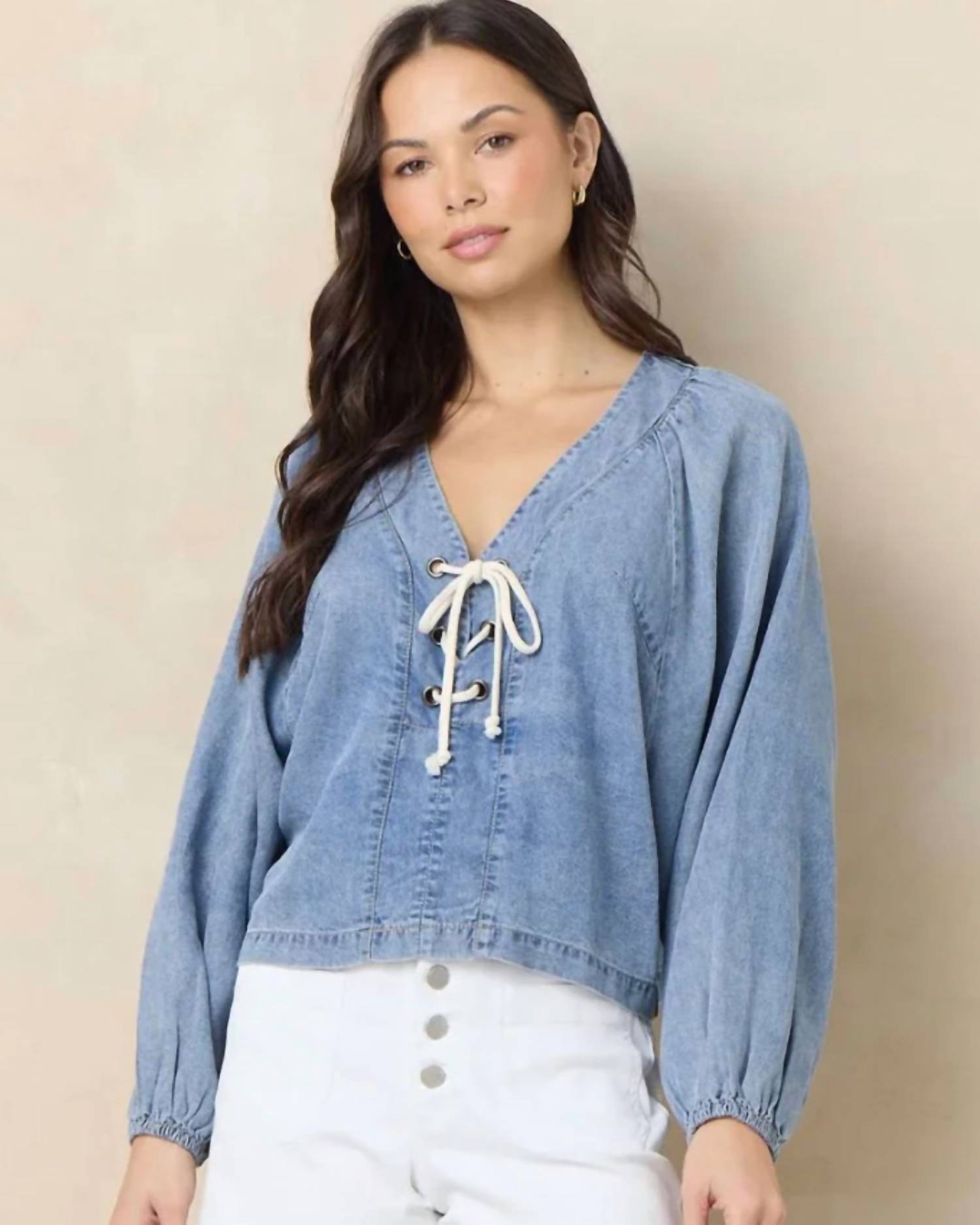 Vintage Havana - Tencel Lace-up Blouse