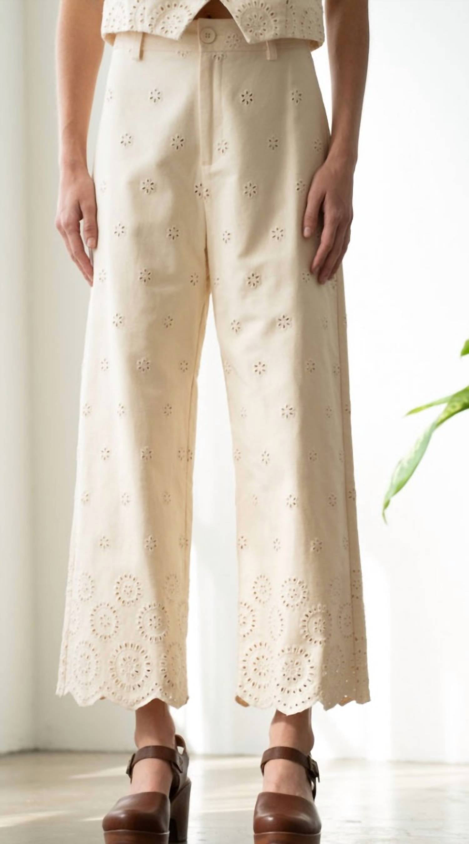 Elle Grey - Eyelet Wide Leg Pants