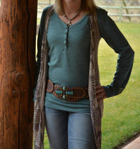 Adiktd Slub Knit Henley Tee in teal - women's long sleeve top - detail view