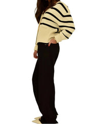 Beige Botany - Striped Button Down Cardigan Sweater