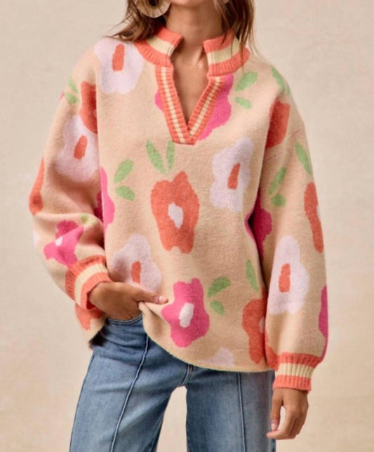 Bibi - Flower Printed V Neck Banded Top