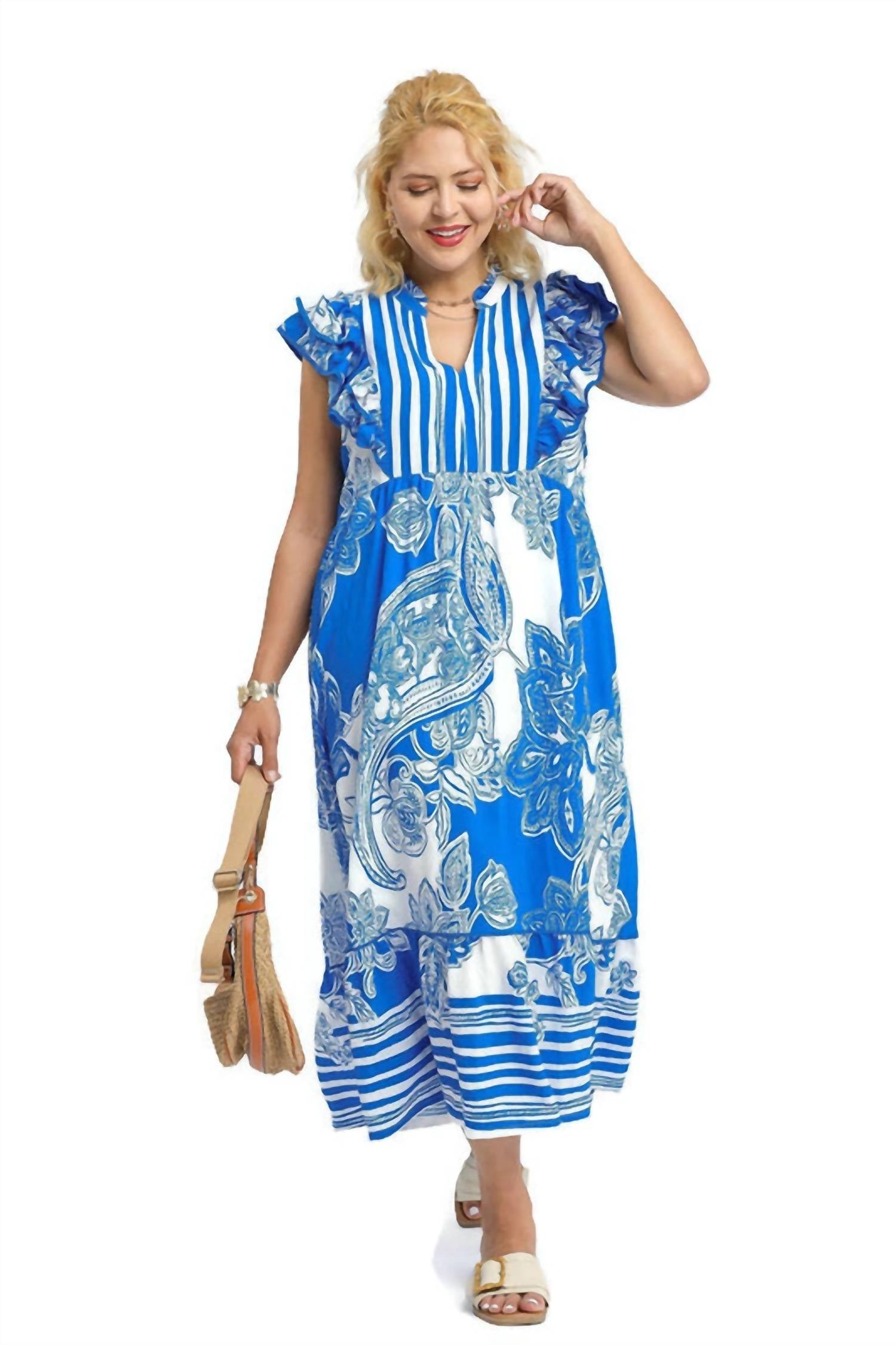 Umgee - Mixed Print Two Tone Maxi Dress