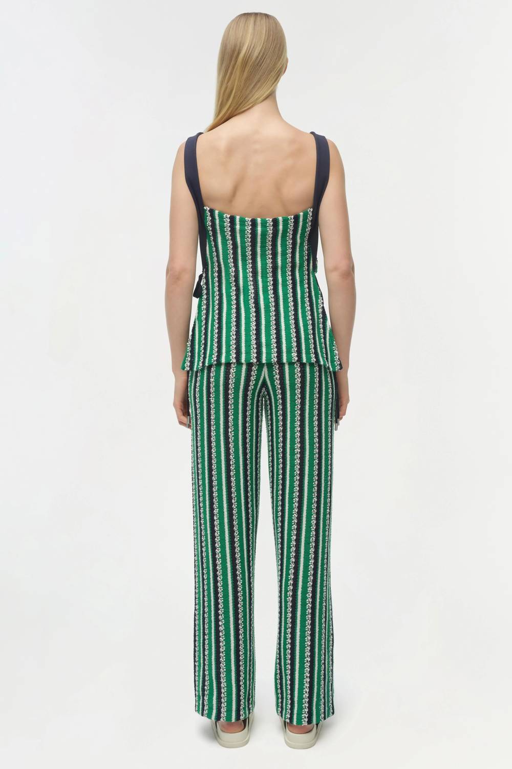 JONATHAN SIMKHAI BRENNER KNIT STRAIGHT LEG PANT in kelly green stripe - women's pants - detail view