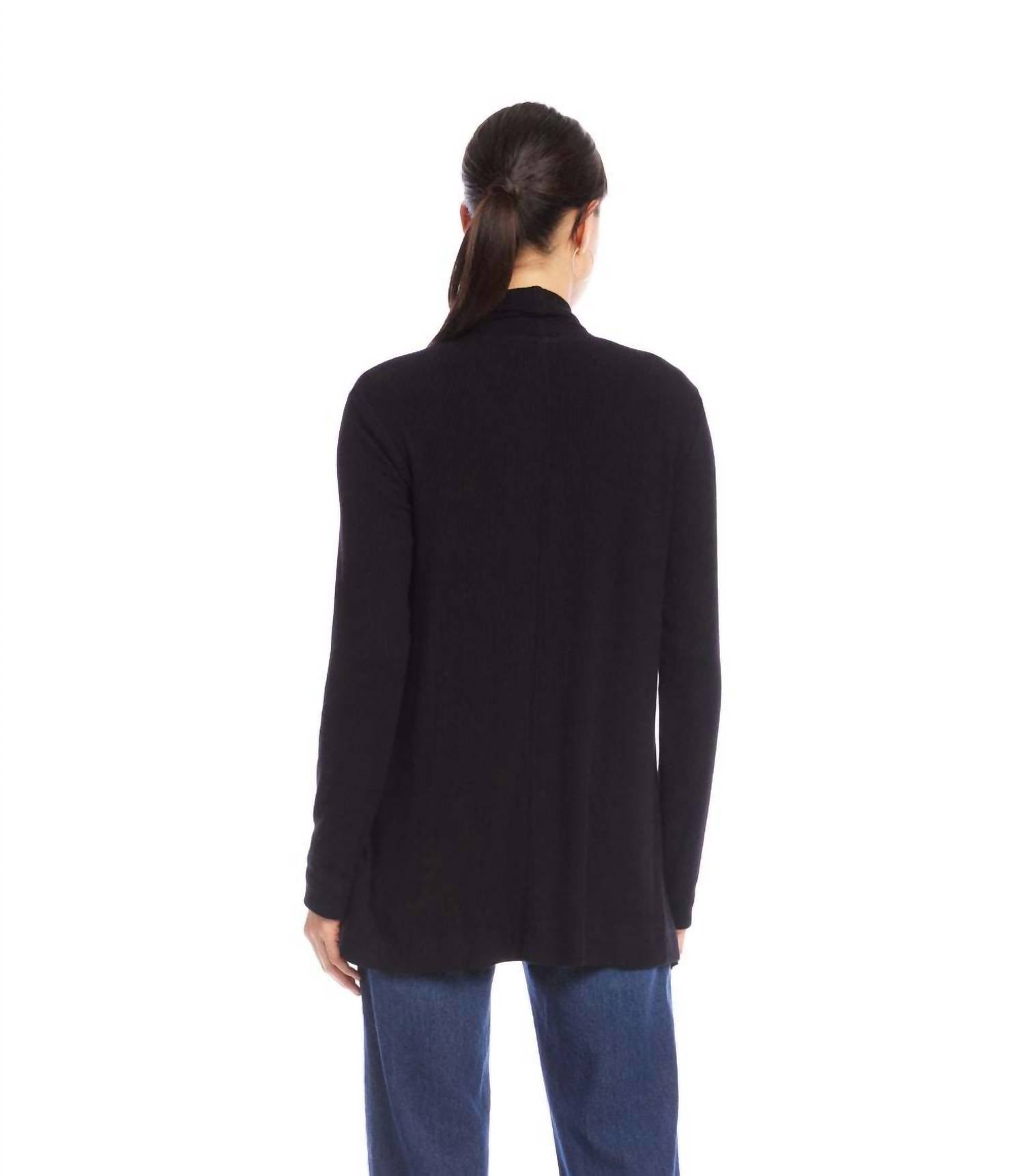 Karen Kane Long Sleeve Ribbed Drape Front Cardigan in black - women's cardigan - alternate view