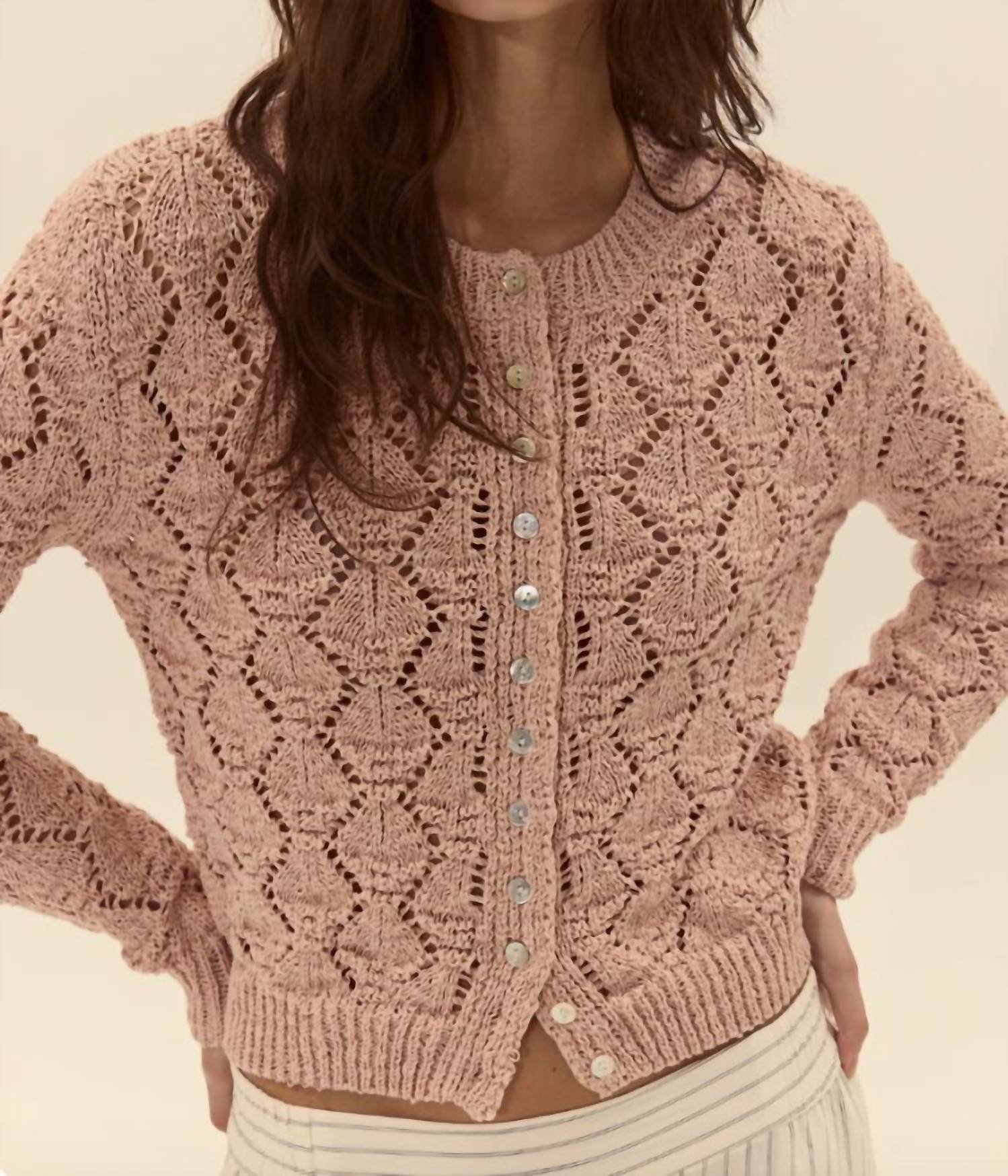 DELUC Cerdena Pointelle Cardigan in soft pink - women's cardigan - view 4