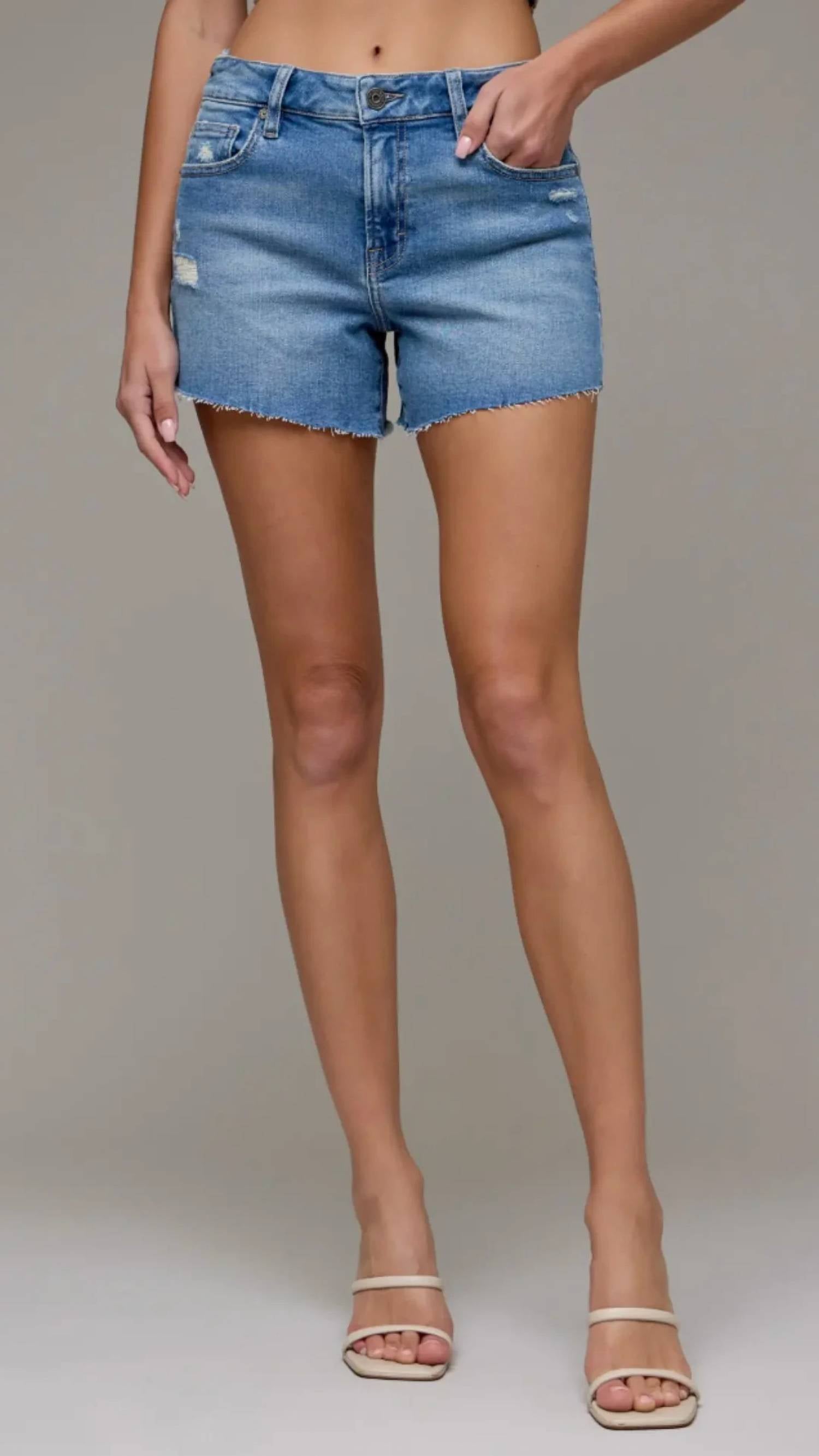 Hidden - Mid Rise Distressed Jean Shorts