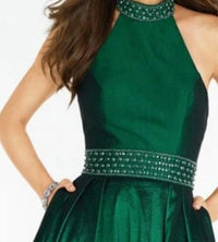 ALYCE PARIS Stretch Taffeta Embellished Collared Halter Gown in emerald - women's dress - detail view