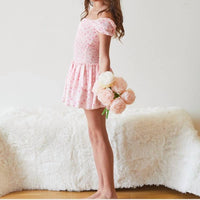 Theme - Lexi Ditsy Satin Smocked Short Sleeve Ruffle Dress