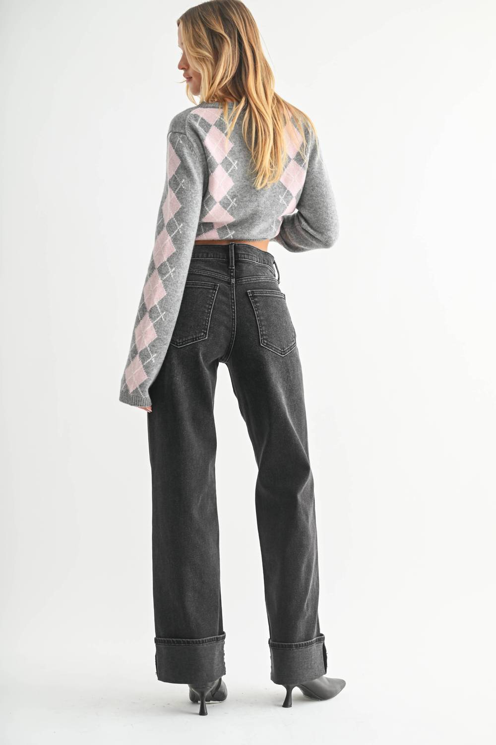 JBD. Cuffed Wide Leg Jeans in washed black - women's jeans - view 4
