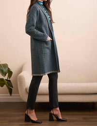TRIBAL Double Knit Long Plaid Coatigan in charcoal - women's jacket - alternate view