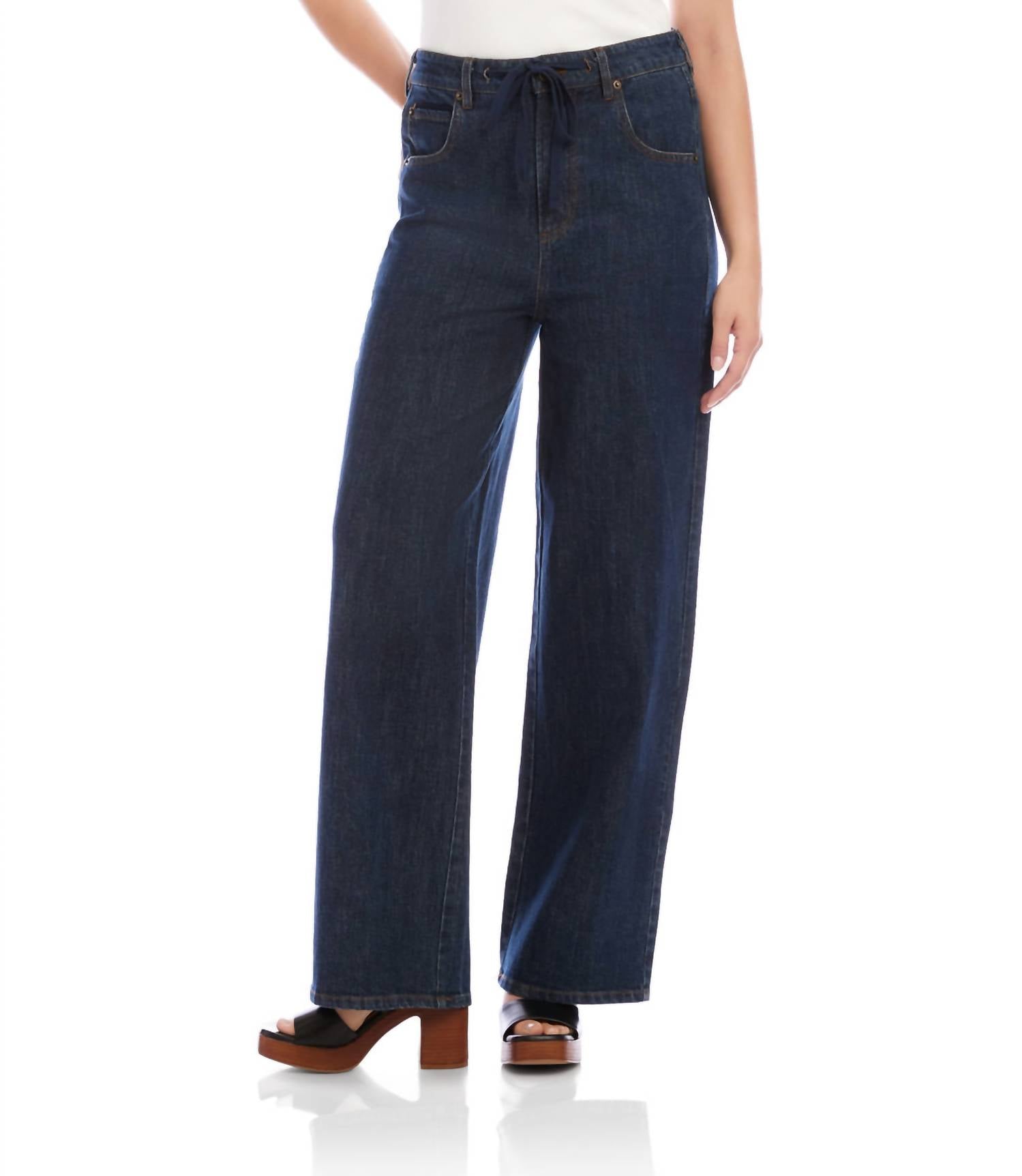Karen Kane Drawstring Wide-leg Pants in denim - women's pants - detail view