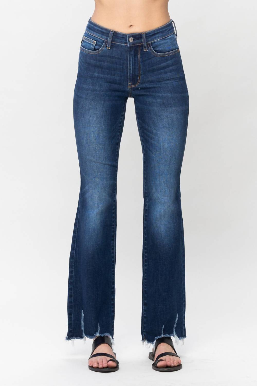 Judy Blue Mid-rise Non Distressed Hem Bootcut Jeans in blue - women's jeans - detail view