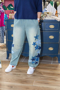 Easel - Starstruck Patchwork Barrel Jeans