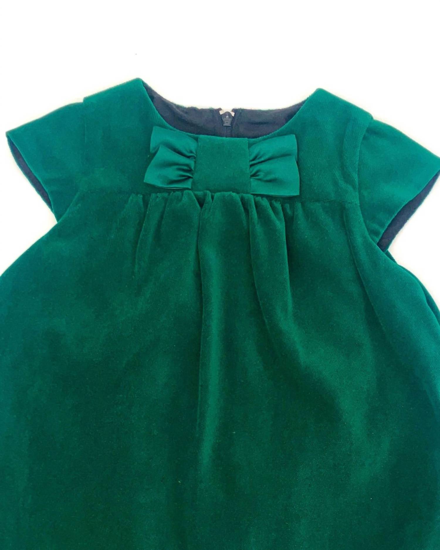 Florence Eiseman Kid's Velvet Dress With Satin Bow in green - kids' dress - detail view