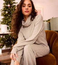Splendid Women's Cable Lounge Turtle Neck Top in beige - women's sweater - alternate view