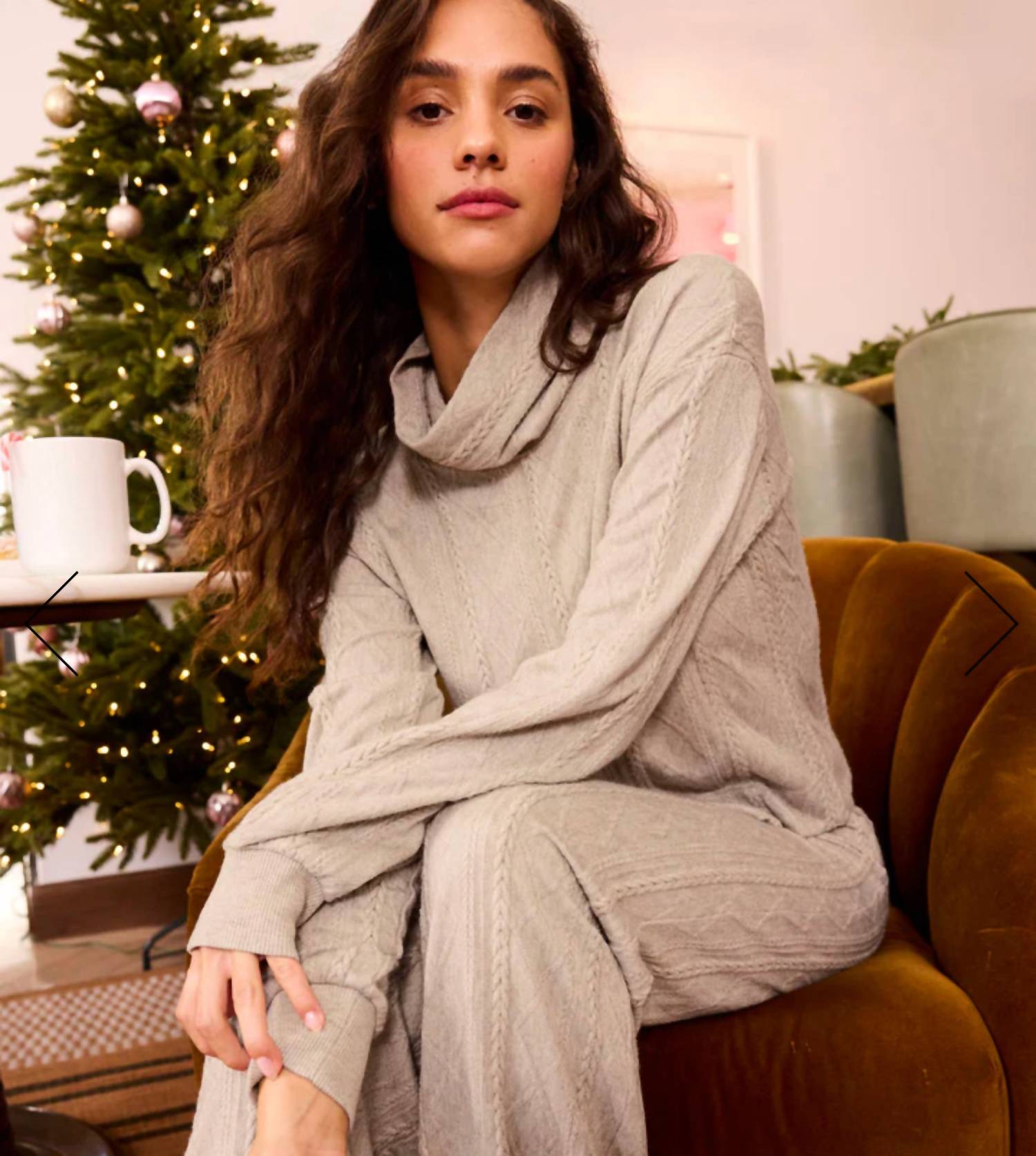 Splendid Women's Cable Lounge Turtle Neck Top in beige - women's sweater - alternate view