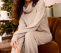 Splendid Women's Cable Lounge Turtle Neck Top in beige - women's sweater - detail view