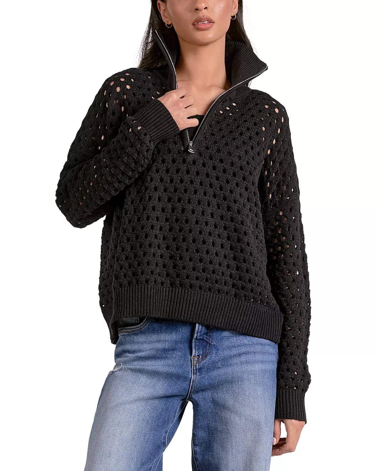 Elan - Half Zip Open Knit Sweater