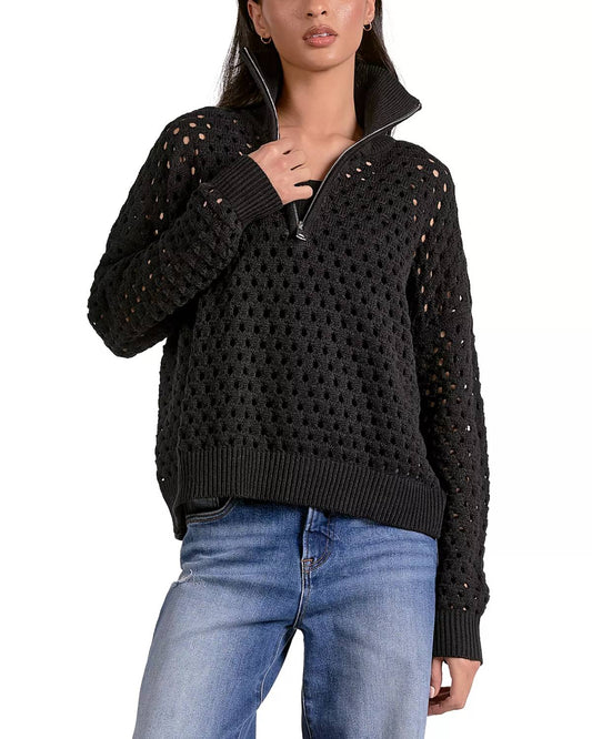 Elan - Half Zip Open Knit Sweater